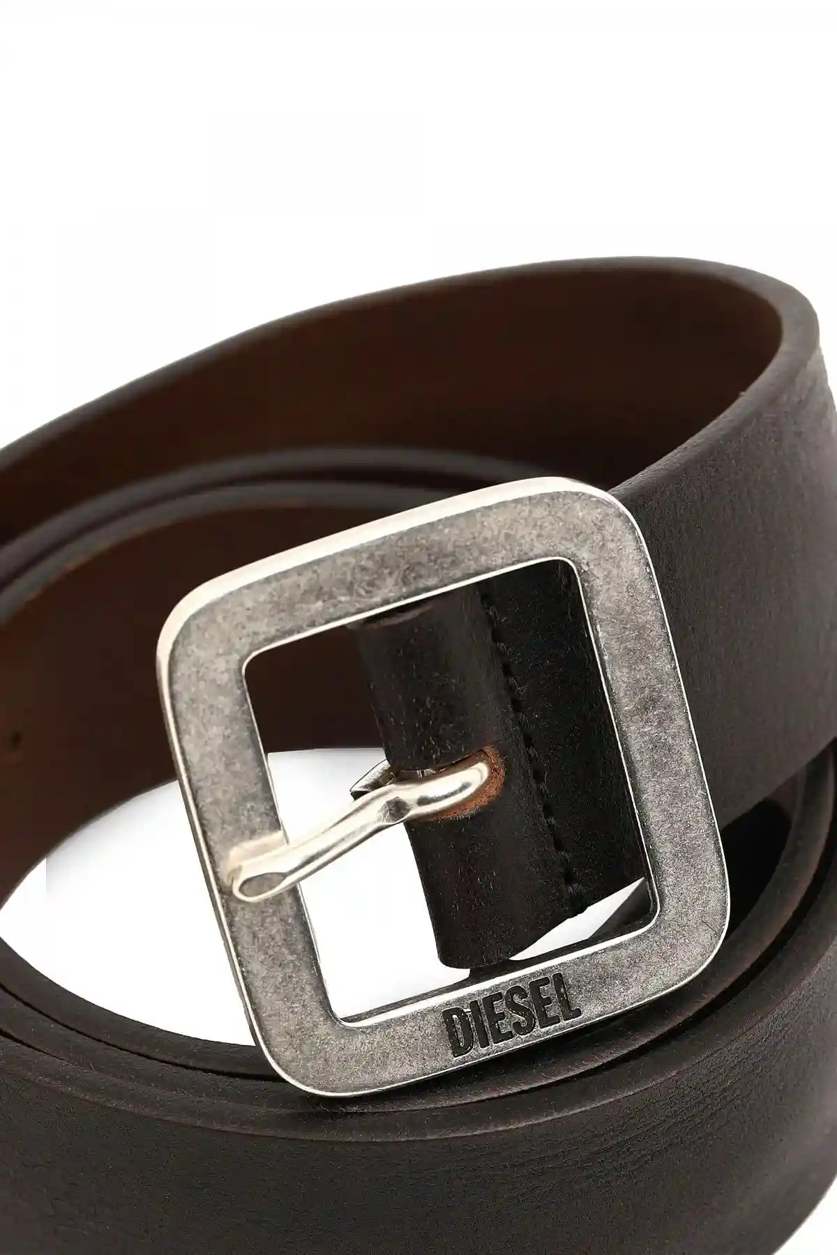 Brown and Black Leather belt with flat square buckle