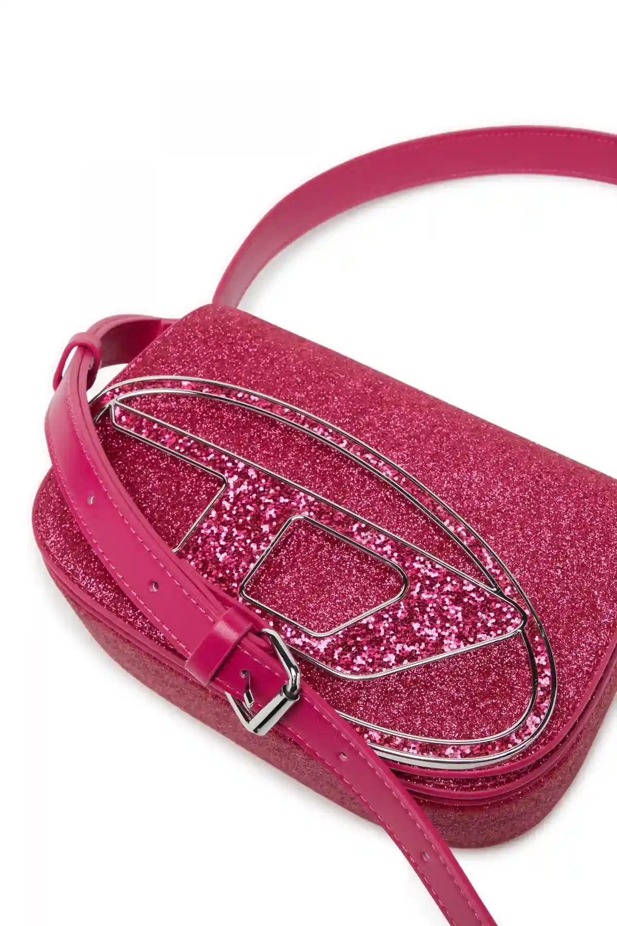 Pink 1DR-Iconic shoulder bag in glitter fabric