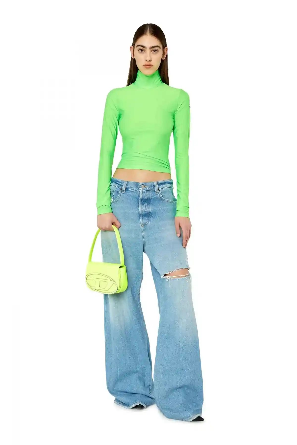 Yellow 1DR-Iconic shoulder bag in neon leather