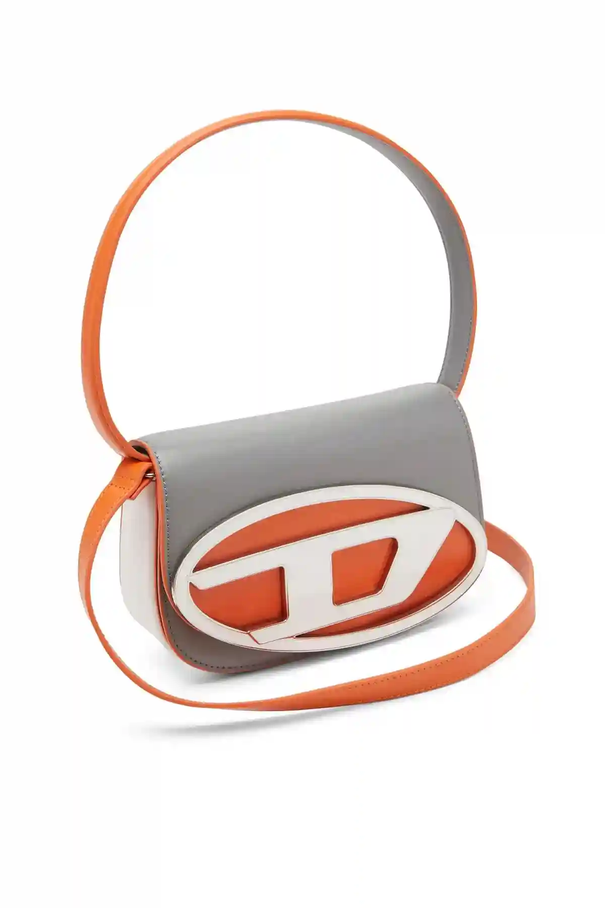 Grey and Orange 1DR-Iconic shoulder bag in nappa leather