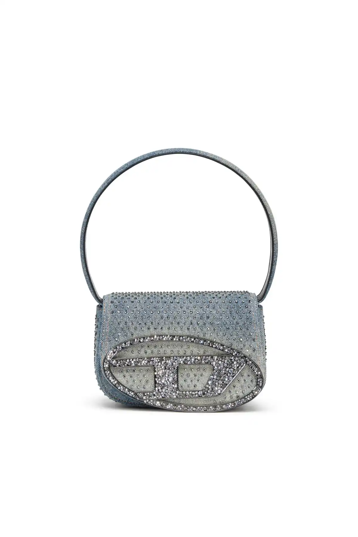 Blue 1DR-Iconic shoulder bag in denim and crystals