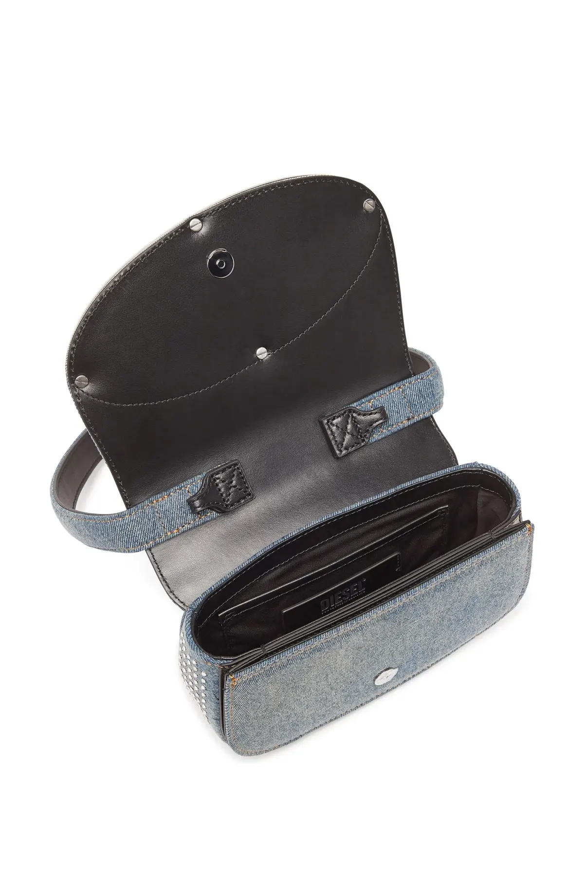 Blue 1DR-Iconic shoulder bag in denim and crystals