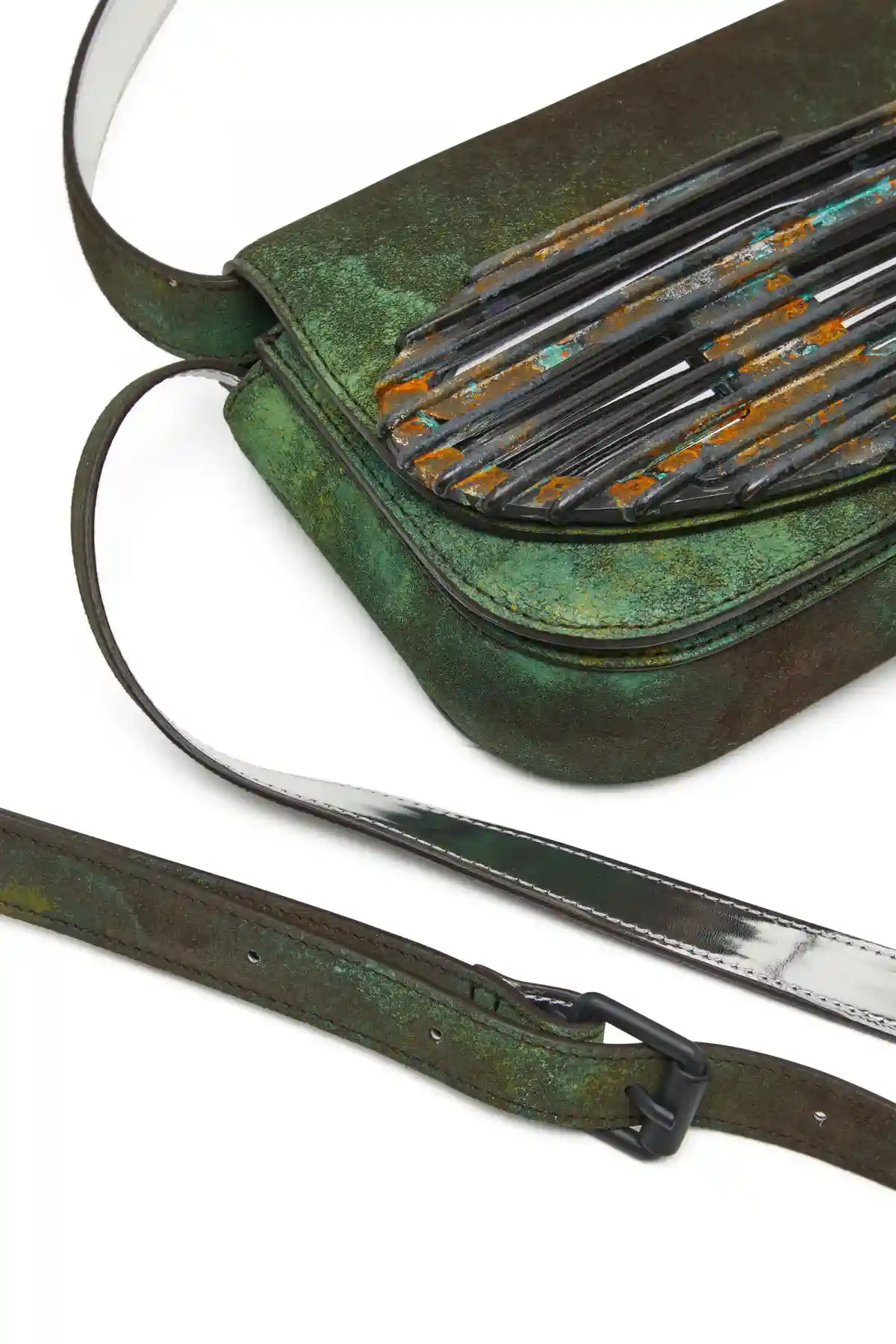 Green 1DR-Iconic shoulder bag in oxidised leather