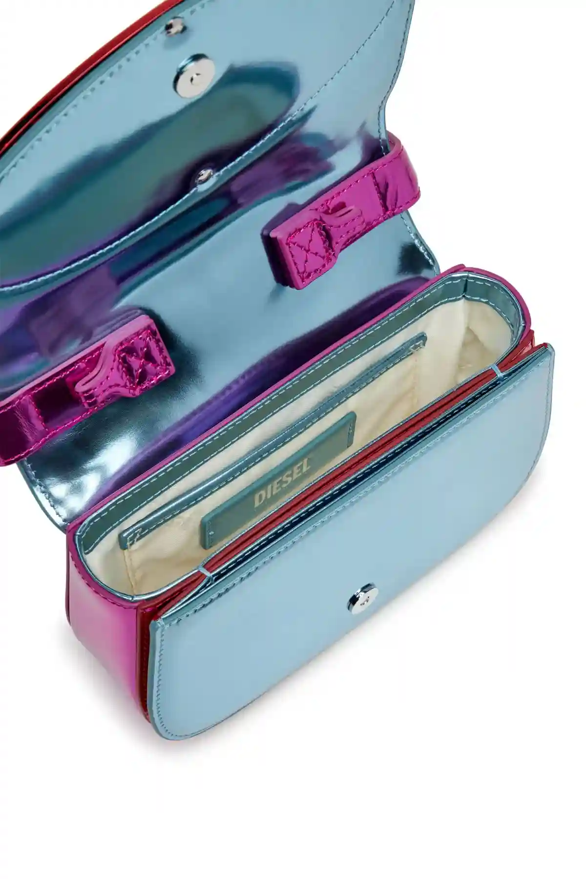 Blue and Red 1DR-Iconic shoulder bag in mirror leather