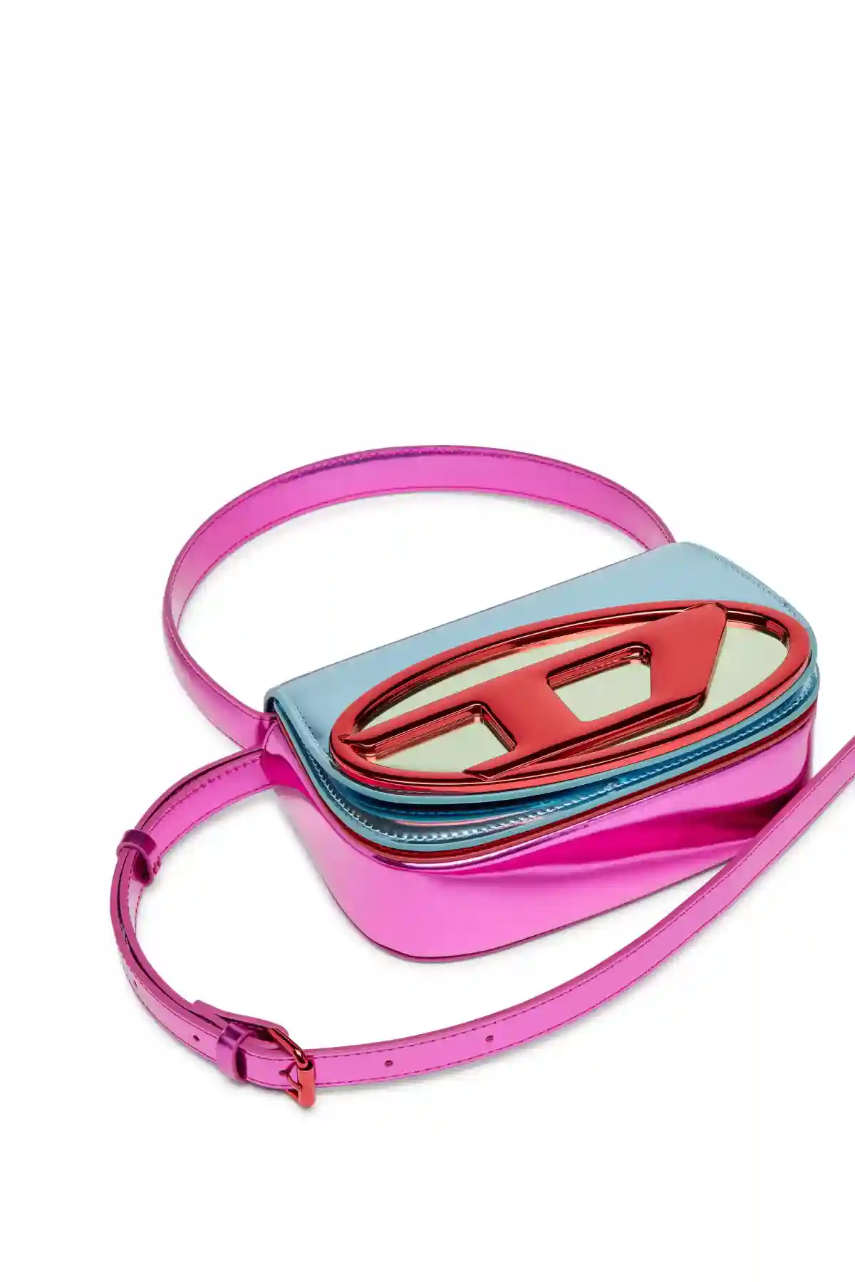 Blue and Red 1DR-Iconic shoulder bag in mirror leather