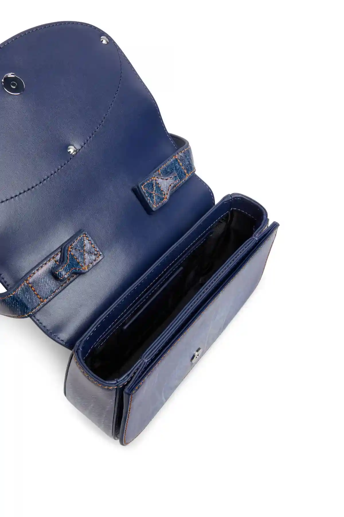 Blue 1DR-Iconic shoulder bag in denim-print leather