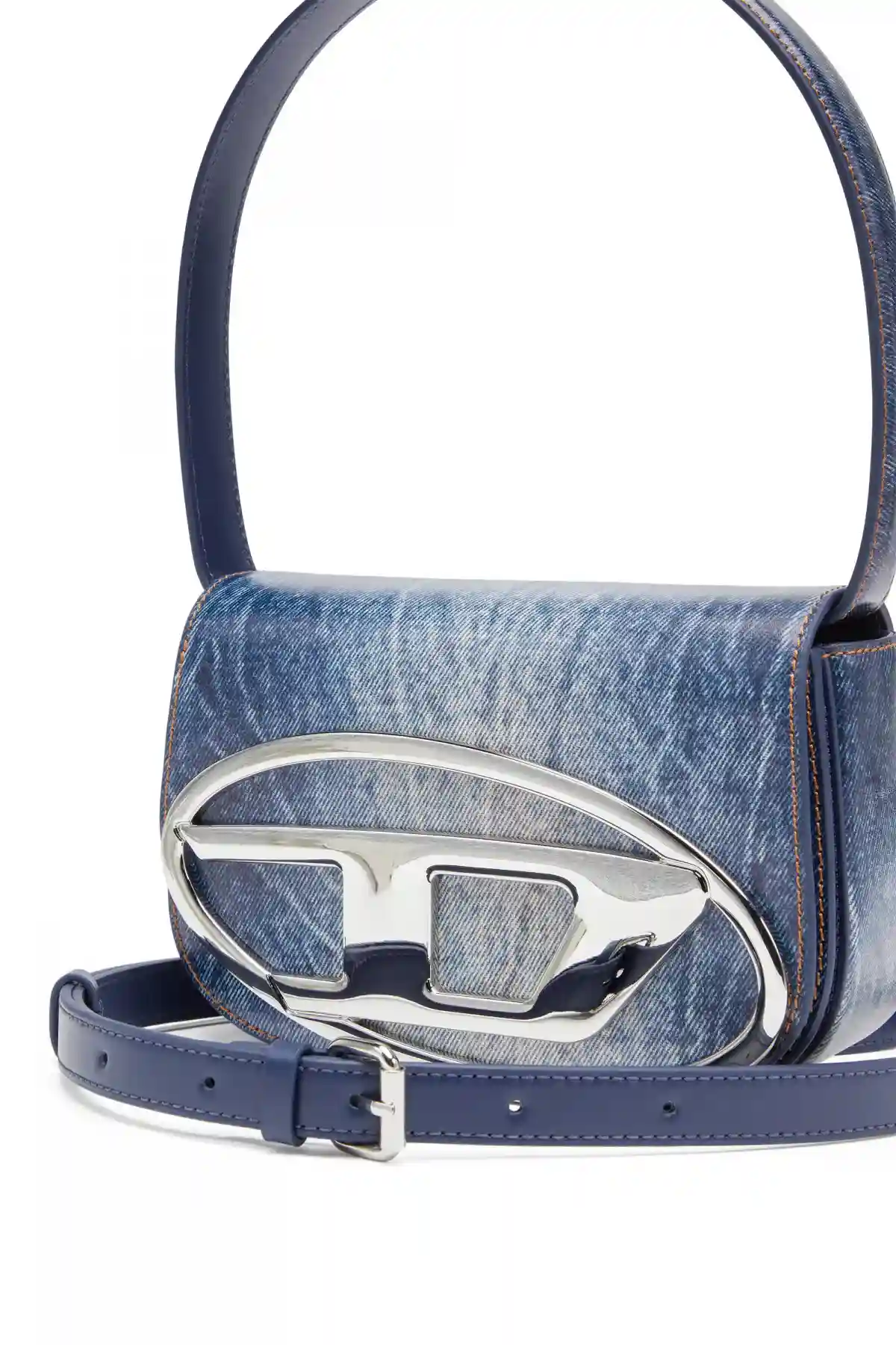 Blue 1DR-Iconic shoulder bag in denim-print leather