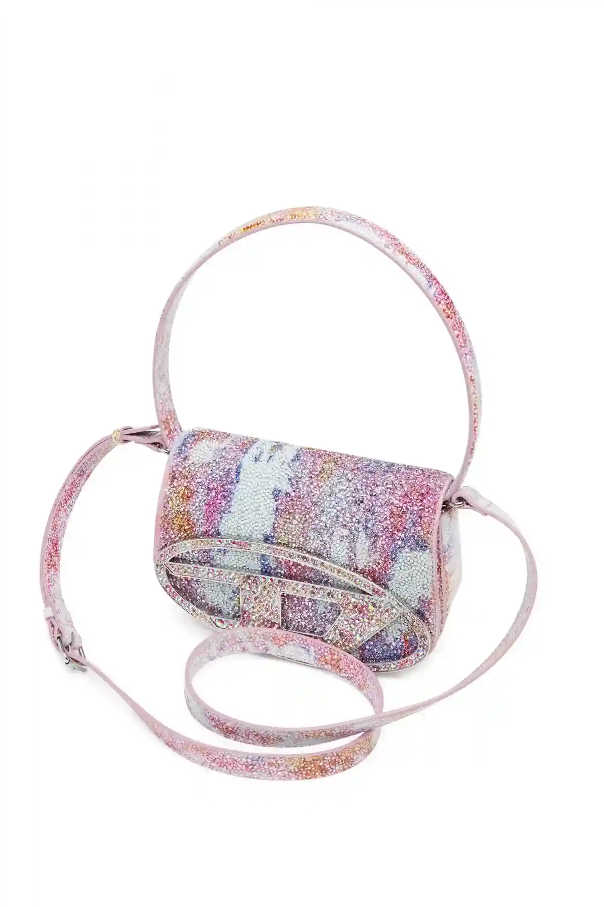 Pink and White 1DR-Iconic shoulder bag in printed quartz