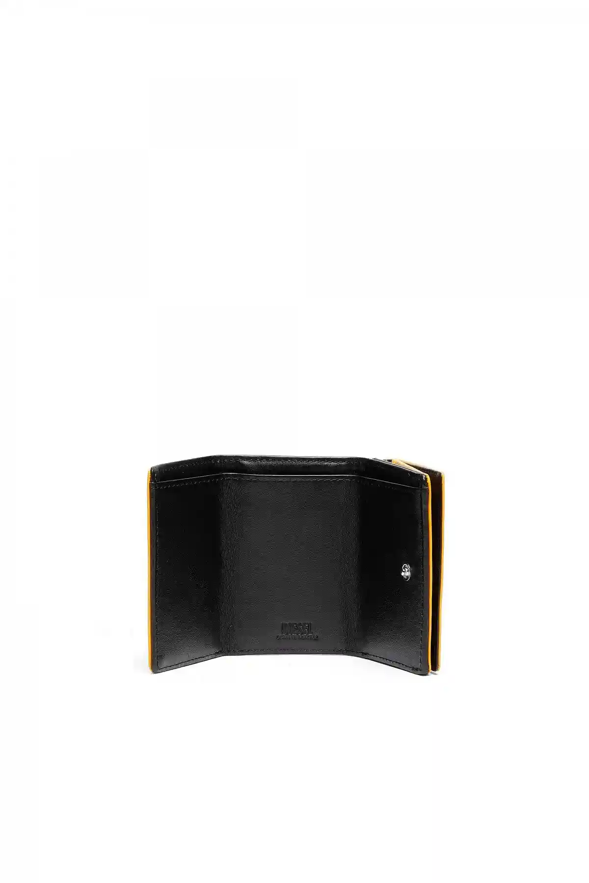 Yellow Tri-fold wallet with D logo-plaque