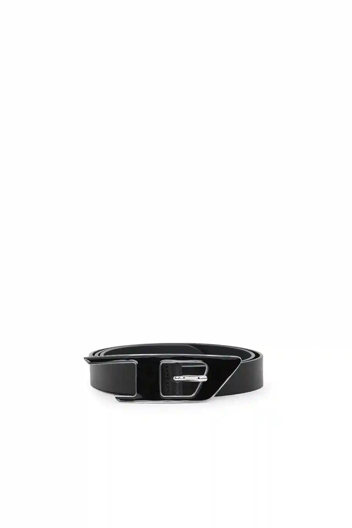 Black Leather belt with enamelled D buckle