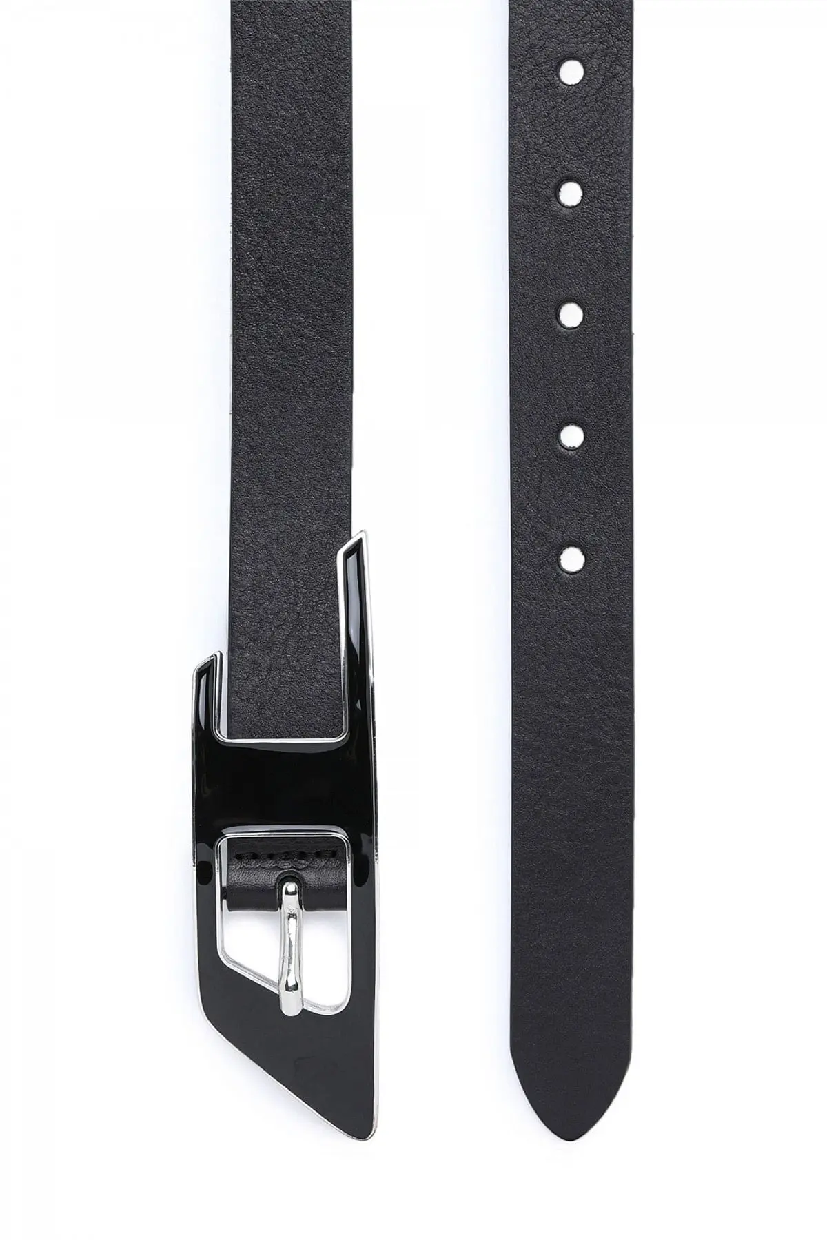 Black Leather belt with enamelled D buckle