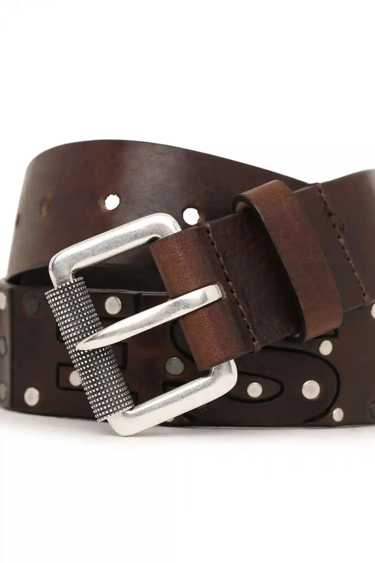 Brown Belt with logo and rivets