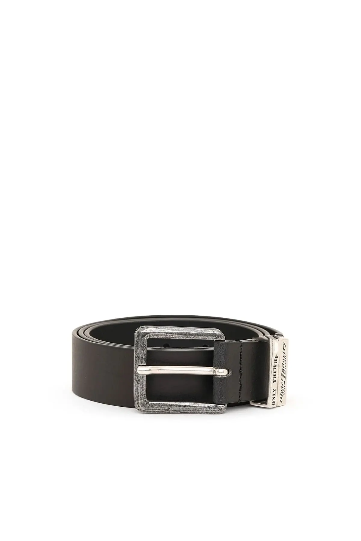 Black Leather belt with burnished hardware