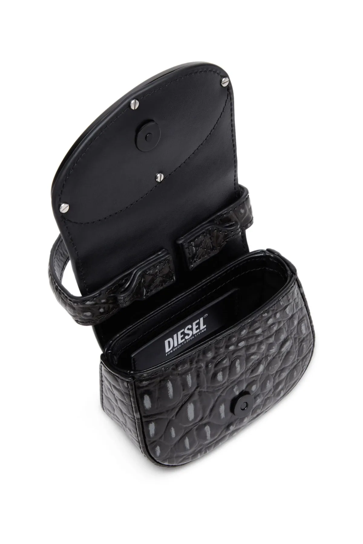 Black 1DR XS-Iconic mini bag in croc-print leather