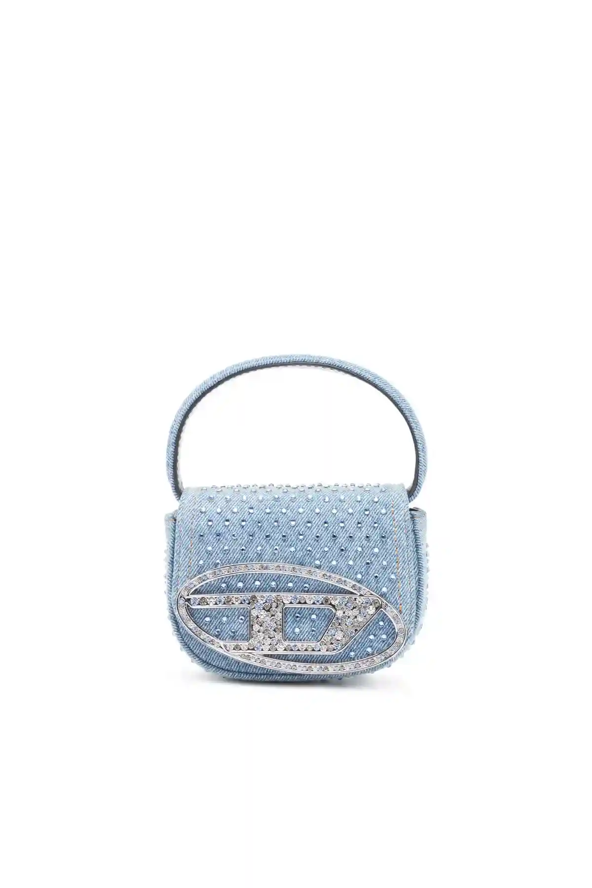 Blue 1DR Xs-Iconic mini bag in denim and crystals