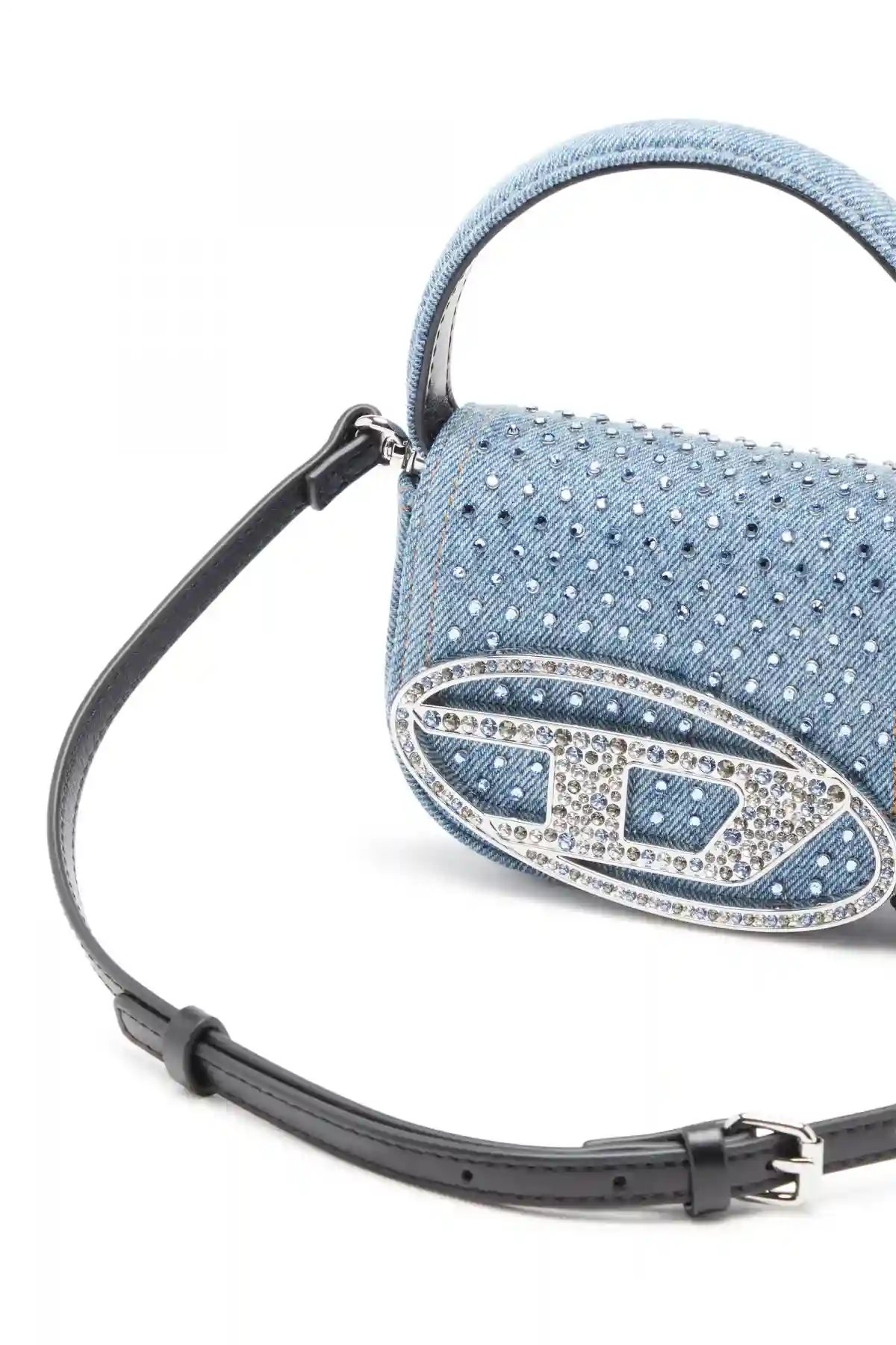 Blue 1DR Xs-Iconic mini bag in denim and crystals