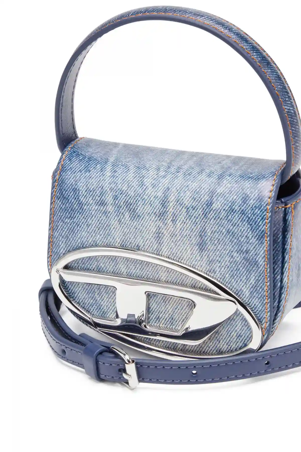 Blue 1DR Xs-Iconic mini bag in denim-print leather