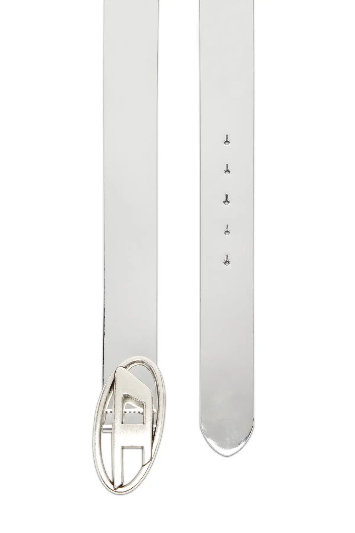 Silver Metallic belt with burnished logo buckle