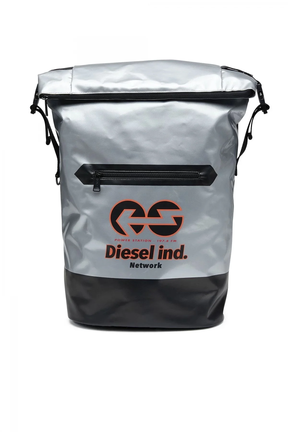 Silver Trap and D Backpack-Roll-top backpack in logo tarpaulin