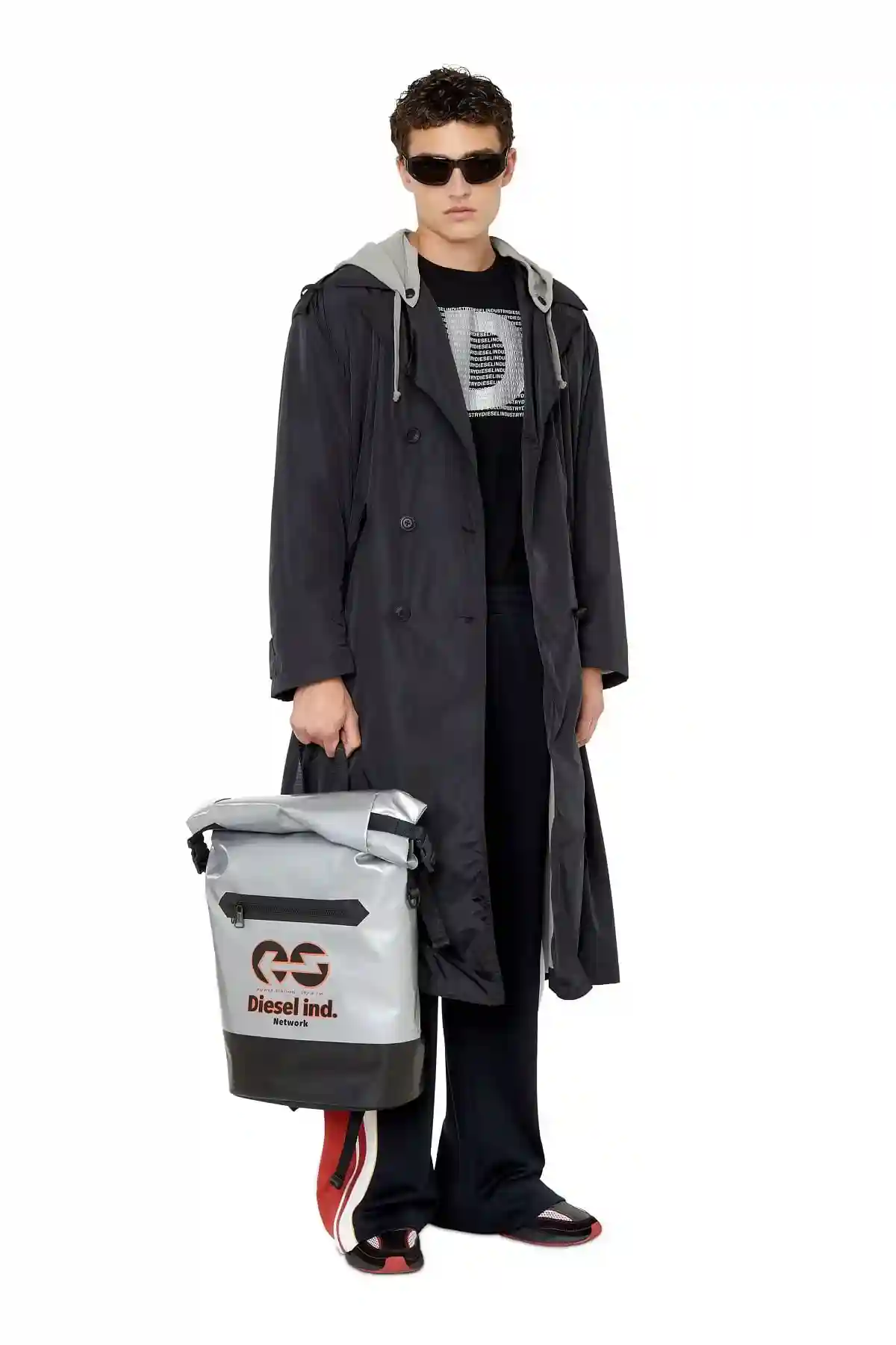 Silver Trap and D Backpack-Roll-top backpack in logo tarpaulin