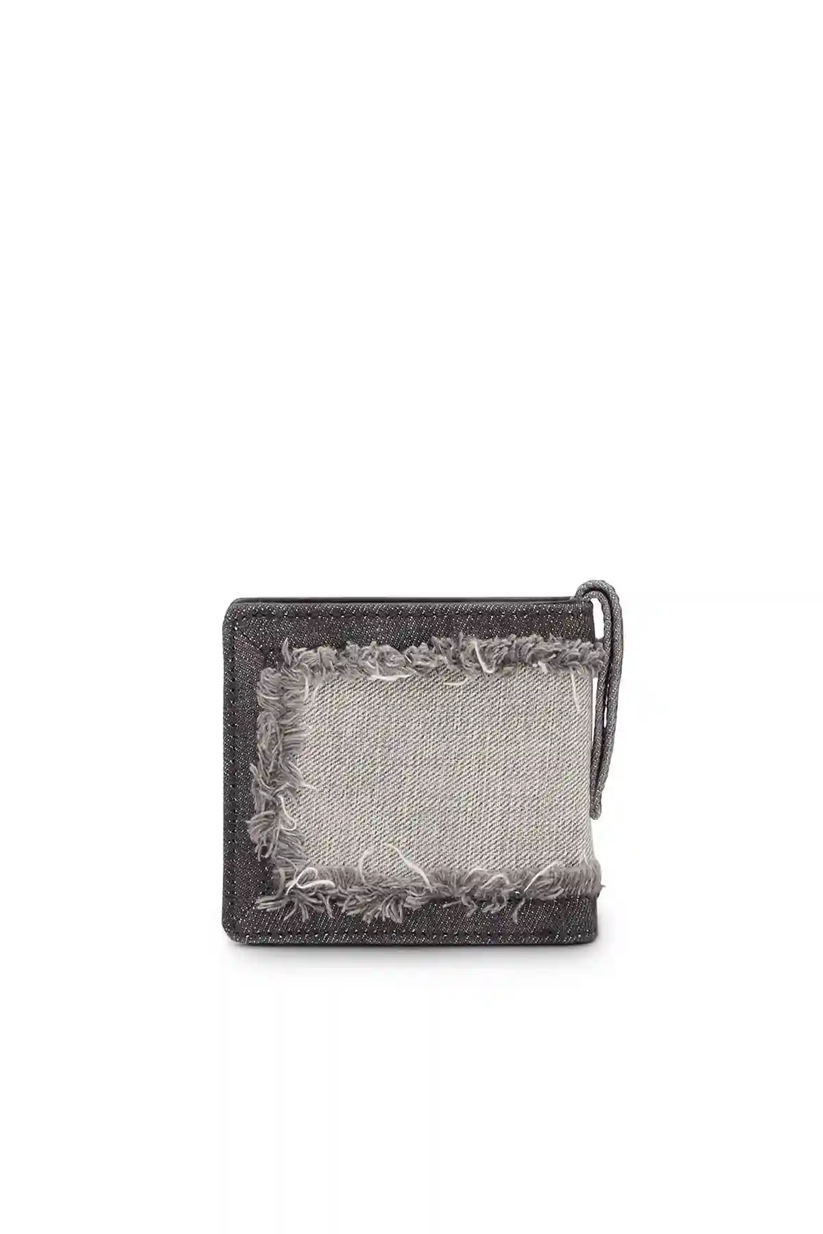 Black Bi-fold wallet in frayed denim