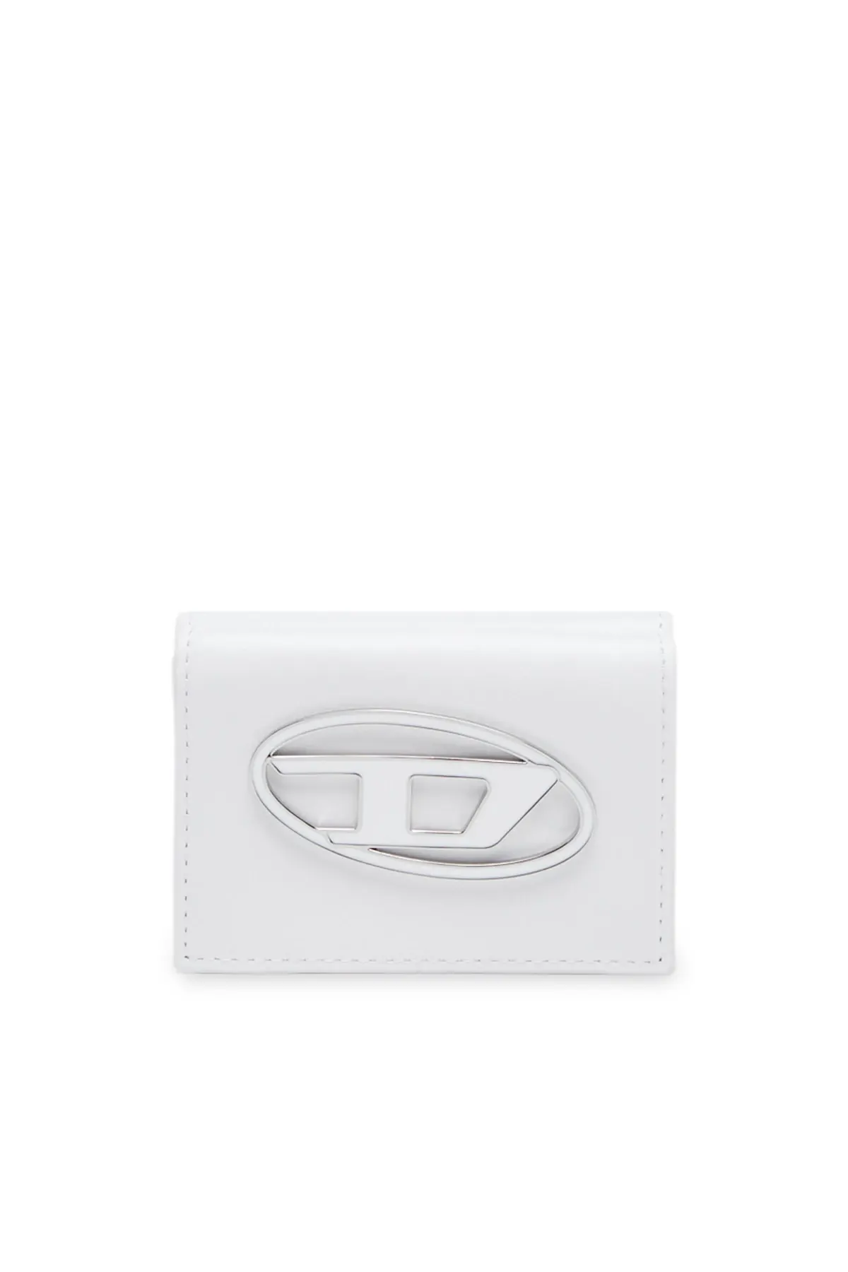 White Leather tri-fold wallet with logo plaque