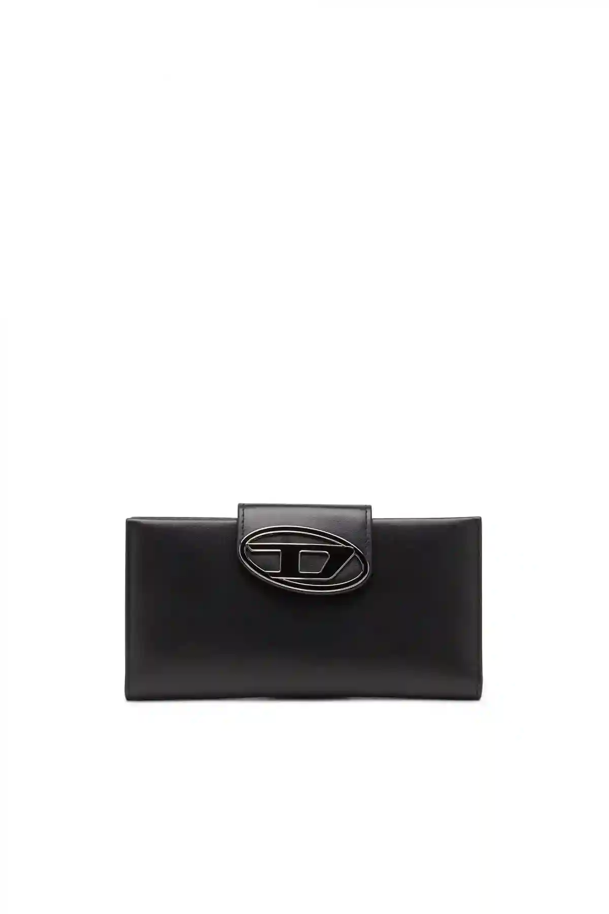 Black Leather continental wallet with logo plaque