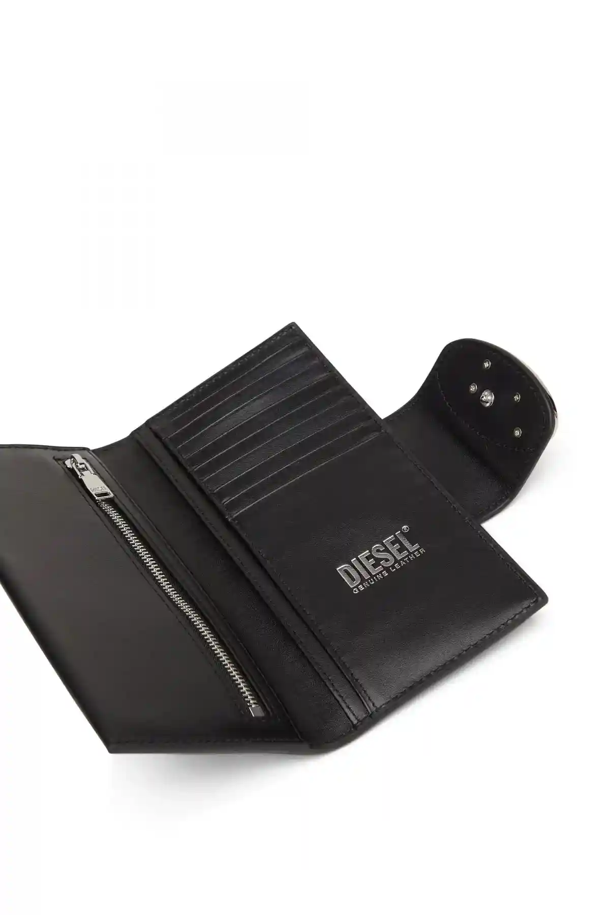 Black Leather continental wallet with logo plaque