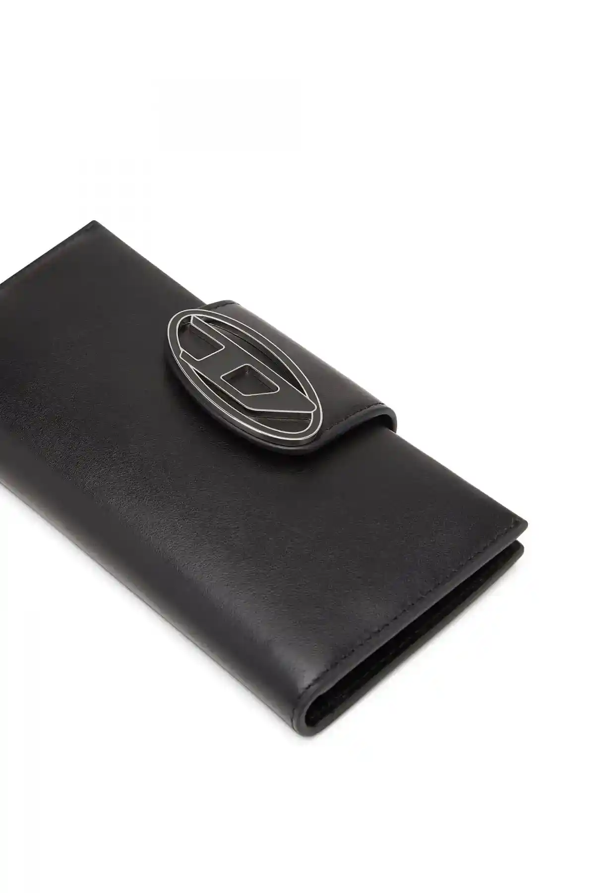 Black Leather continental wallet with logo plaque