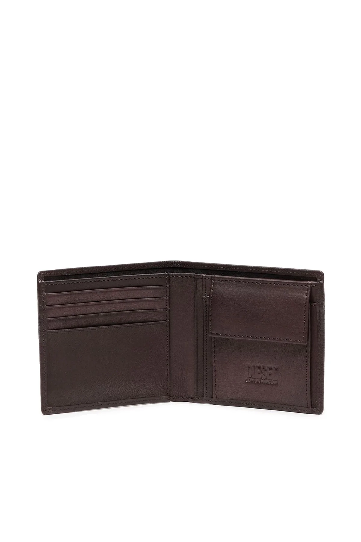 Brown Bi-fold wallet in grainy leather