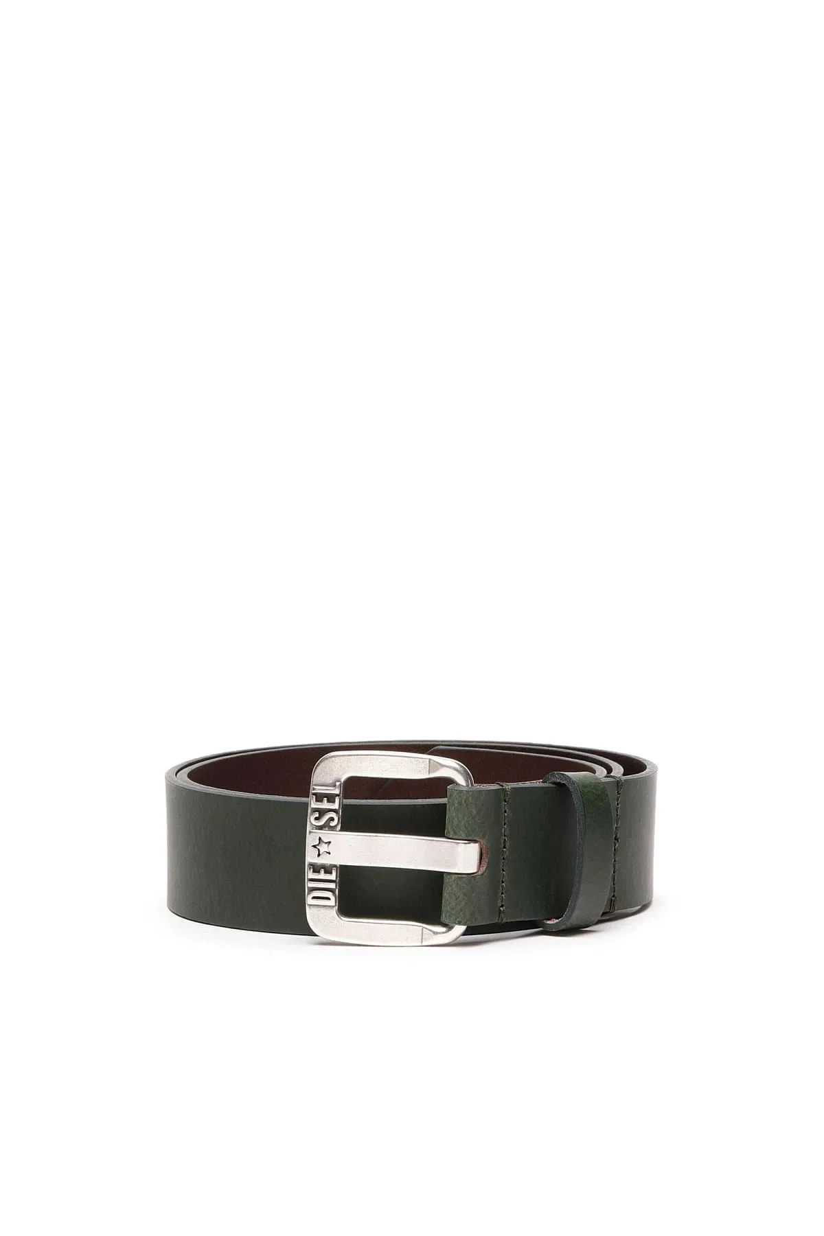 Green Leather belt with metal star logo buckle