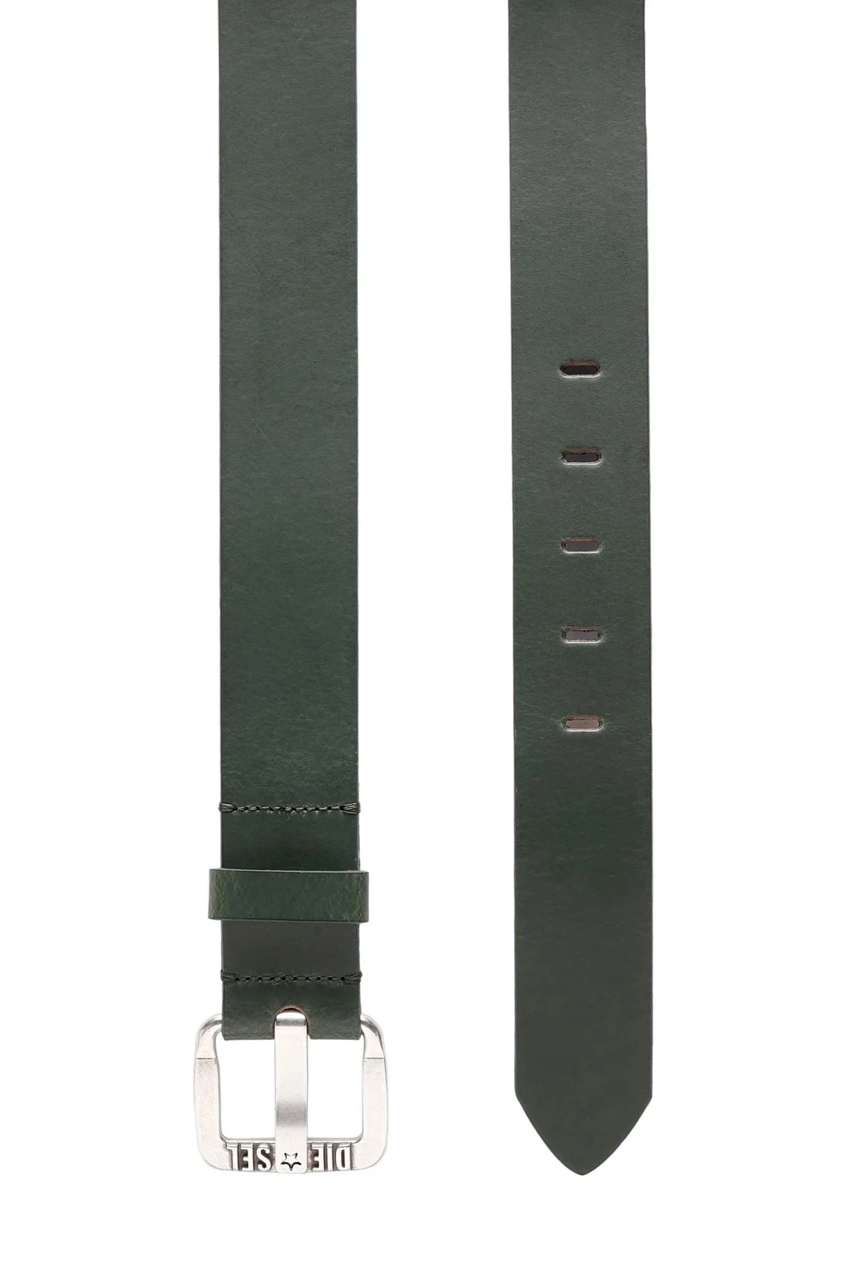 Green Leather belt with metal star logo buckle