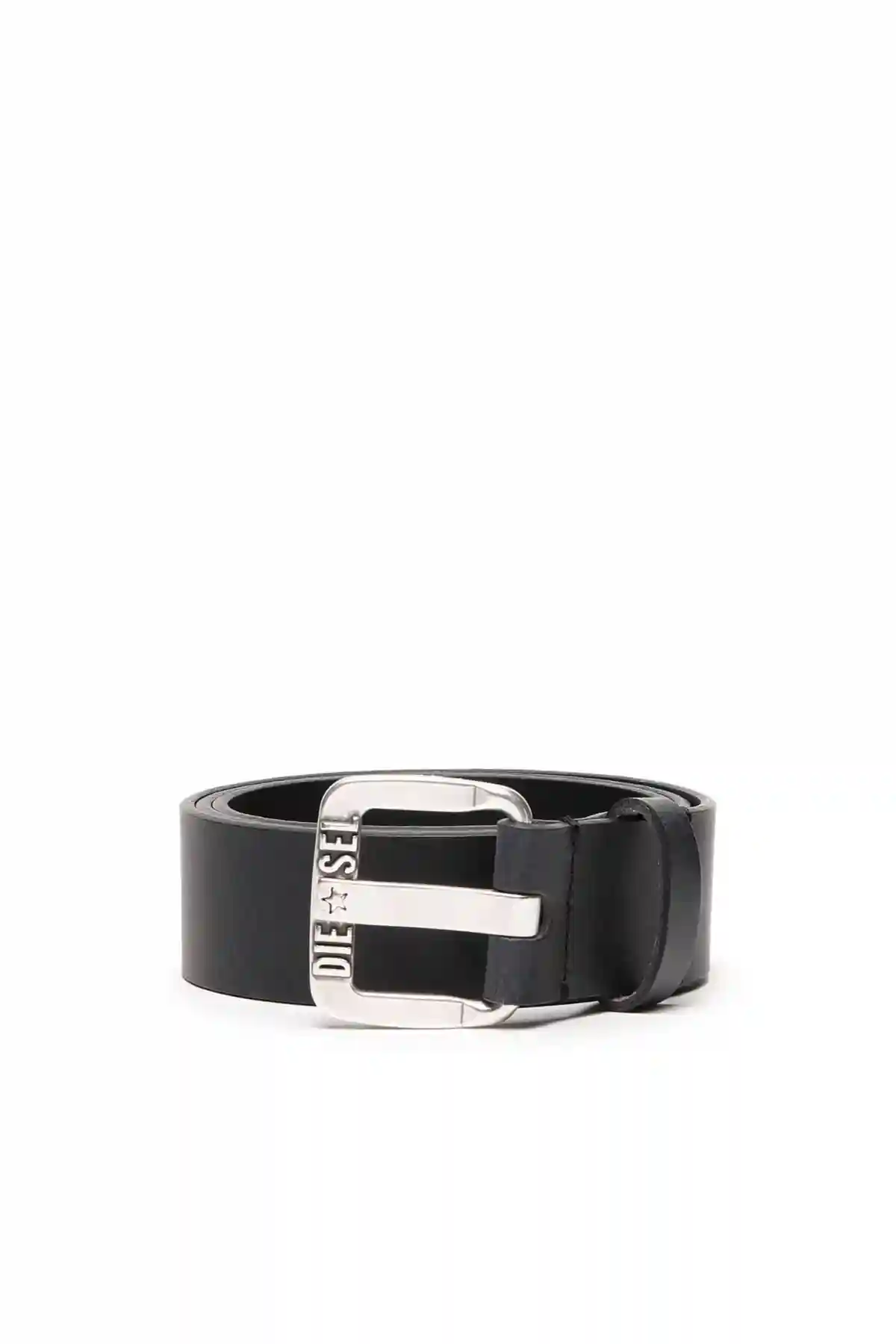 Black Leather belt with metal star logo buckle
