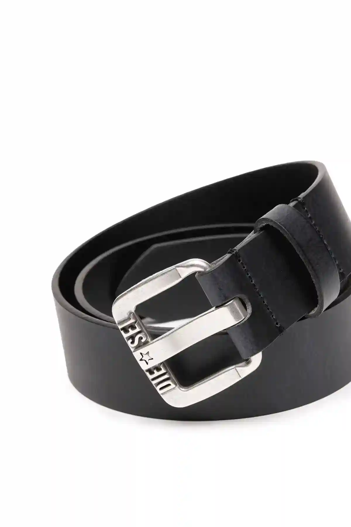 Black Leather belt with metal star logo buckle