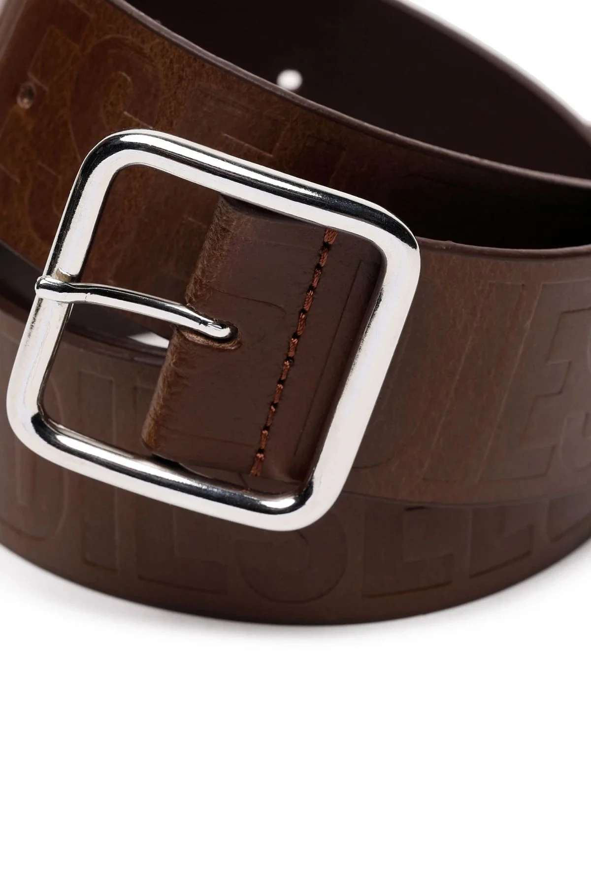 Brown Leather belt with all-over debossed logo