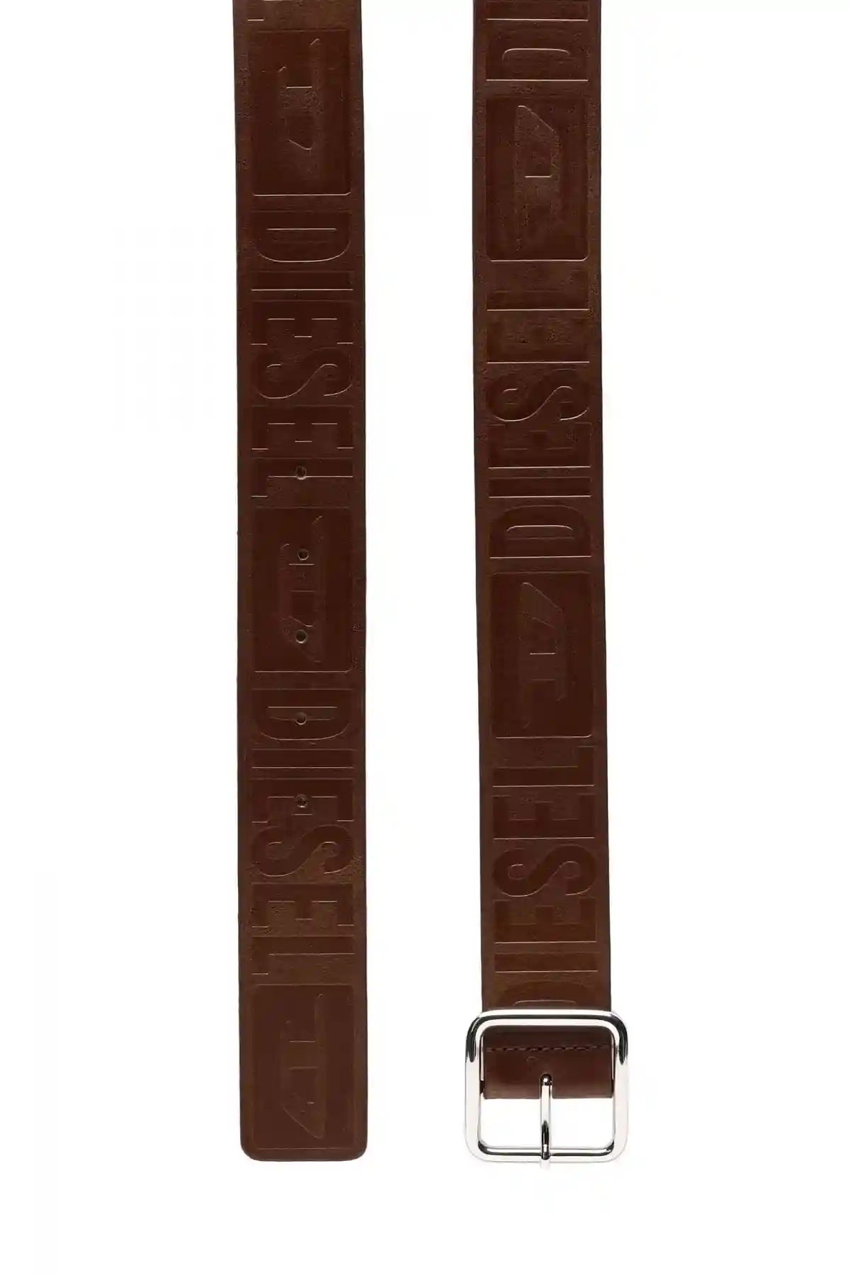 Brown Leather belt with all-over debossed logo