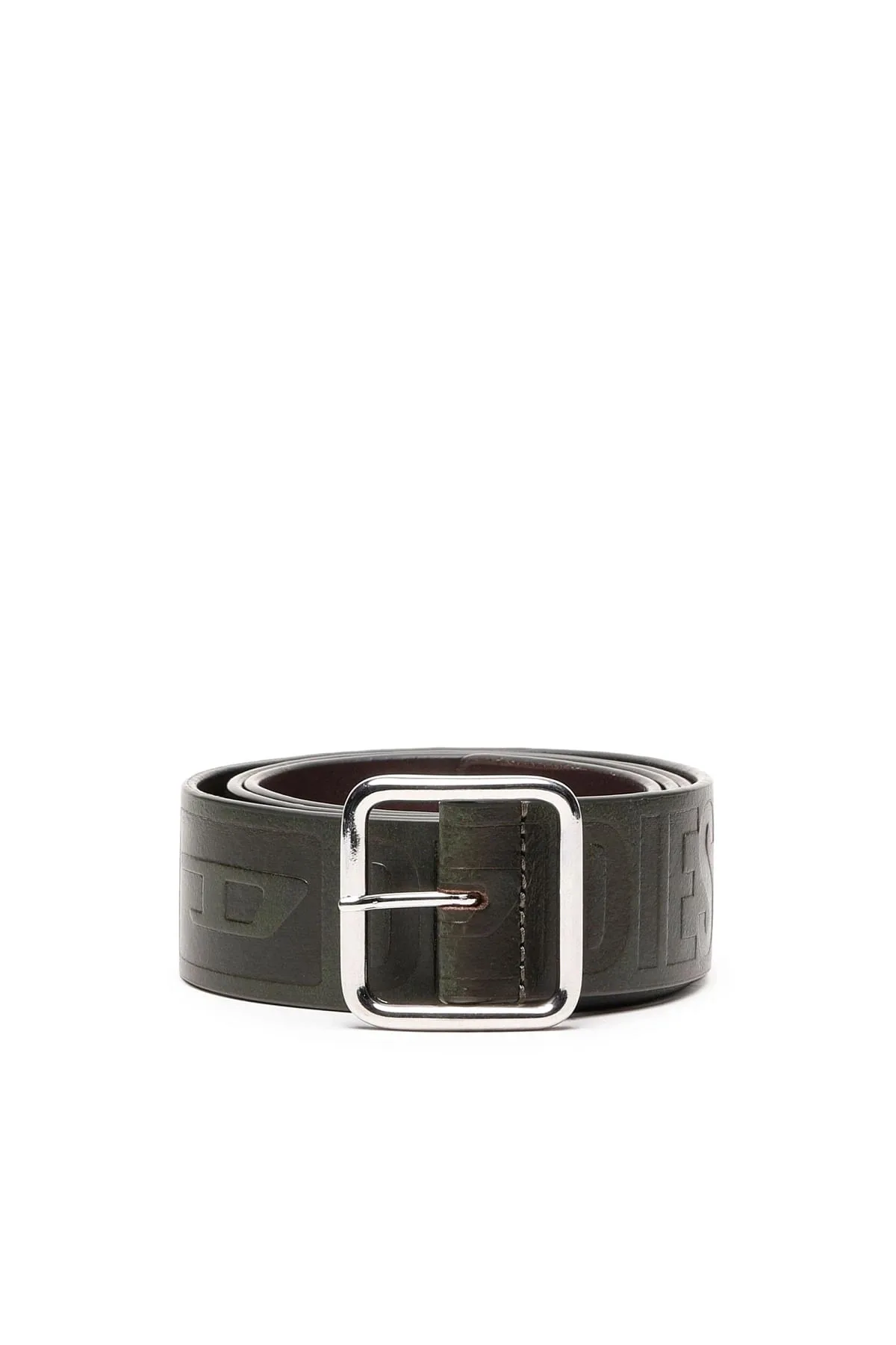 Green Leather belt with all-over debossed logo
