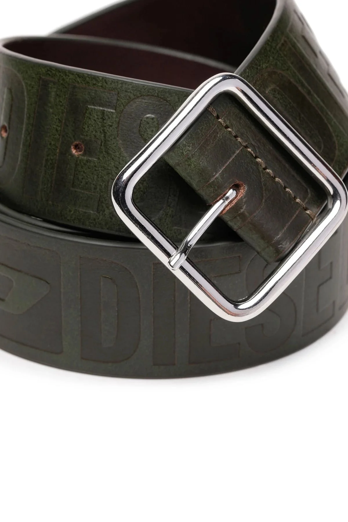 Green Leather belt with all-over debossed logo