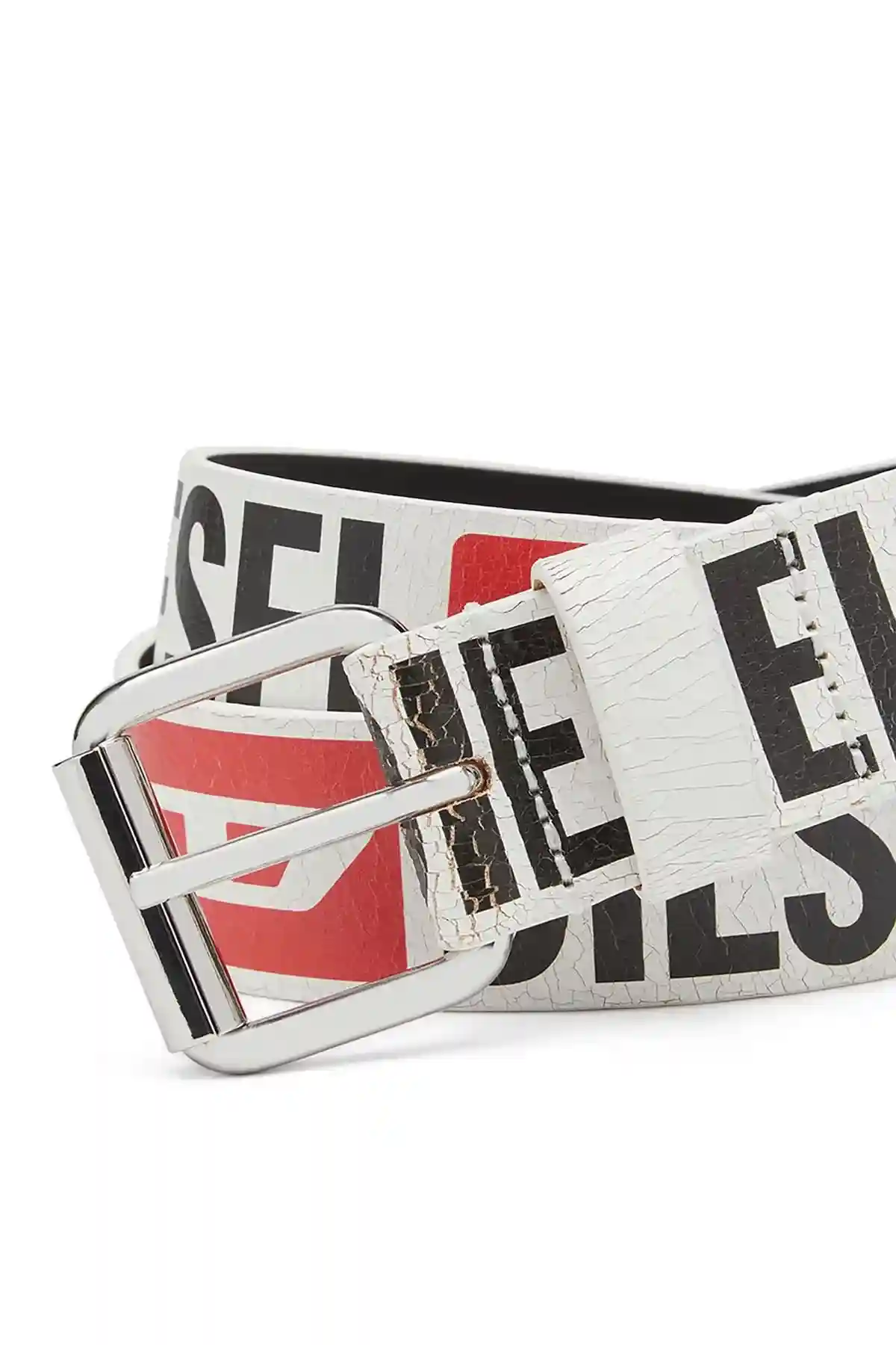 White Logo belt in cracked leather