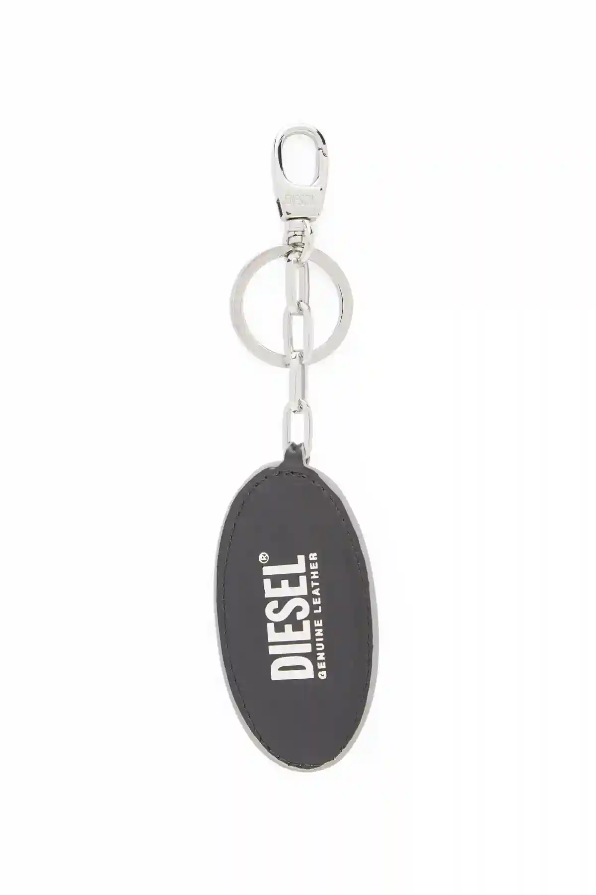 Silver Mirror-leather keyring with logo plaque