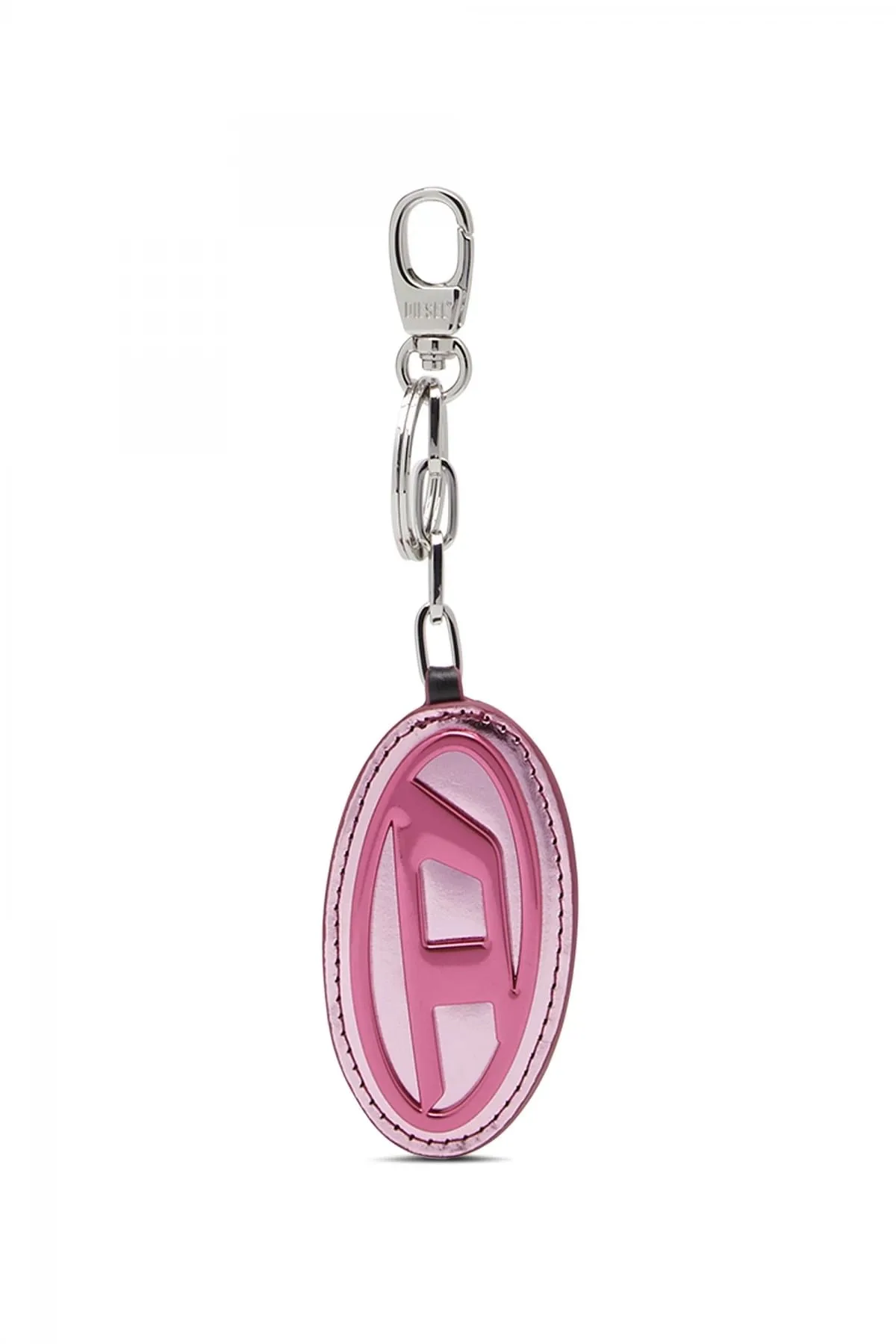 Pink Mirror-leather keyring with logo plaque