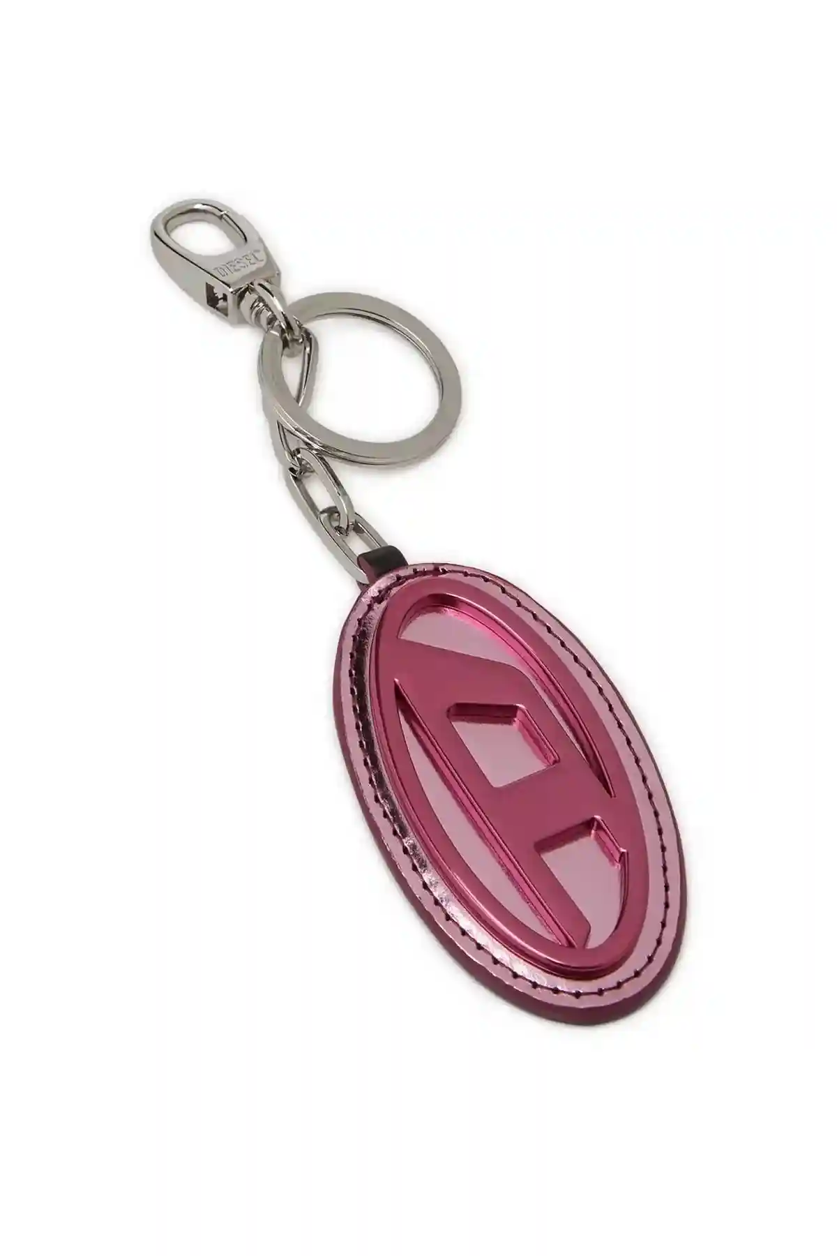 Pink Mirror-leather keyring with logo plaque