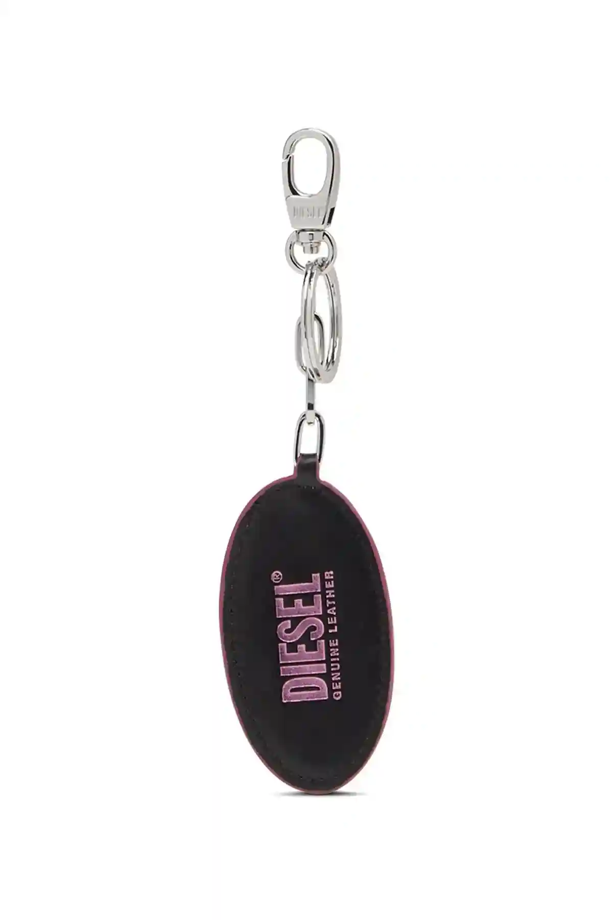 Pink Mirror-leather keyring with logo plaque