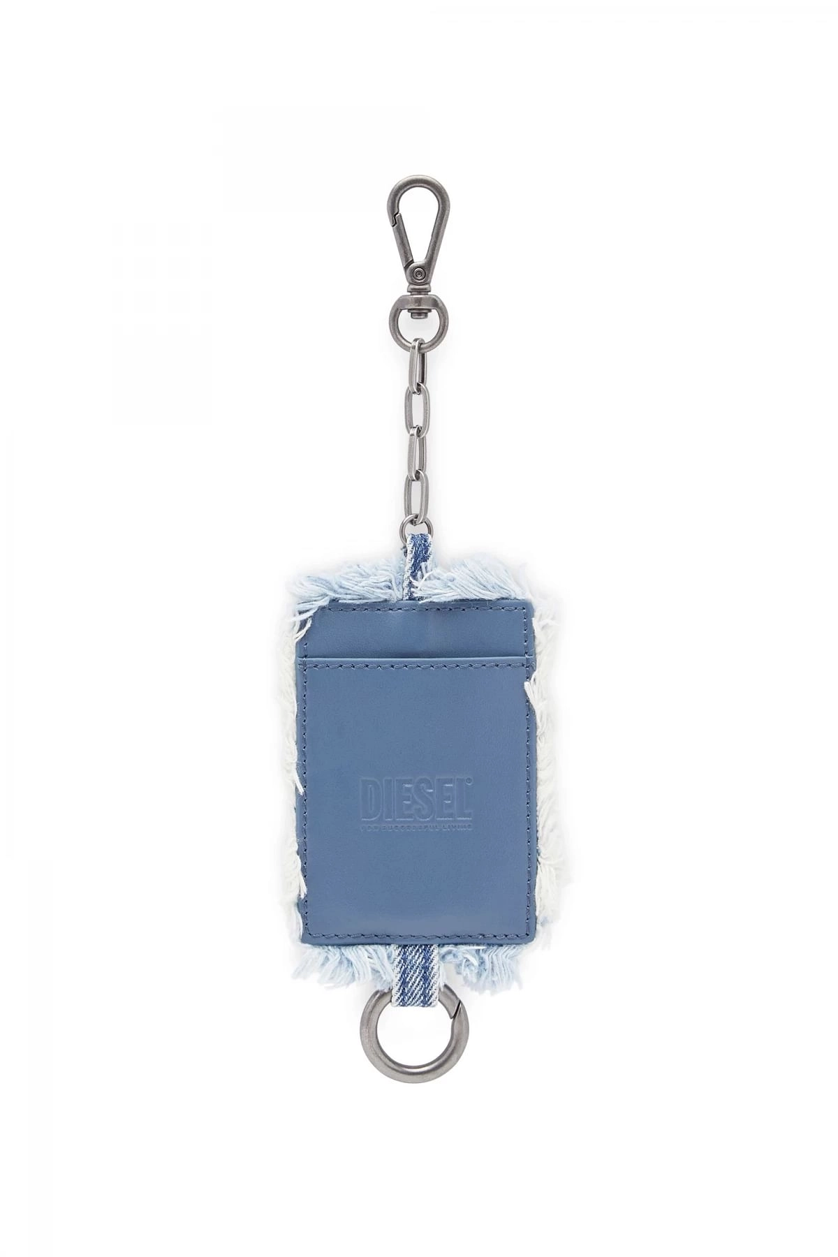 Blue Denim badge holder with leather patch
