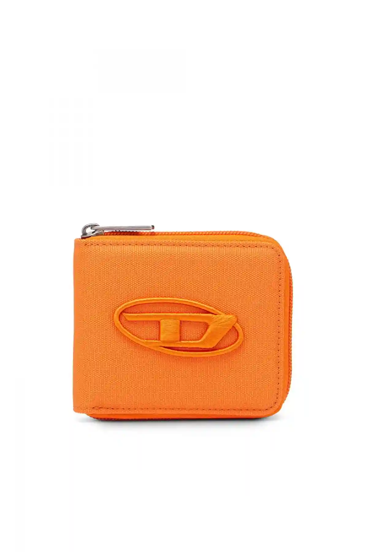 Orange Zip-around wallet with logo embroidery