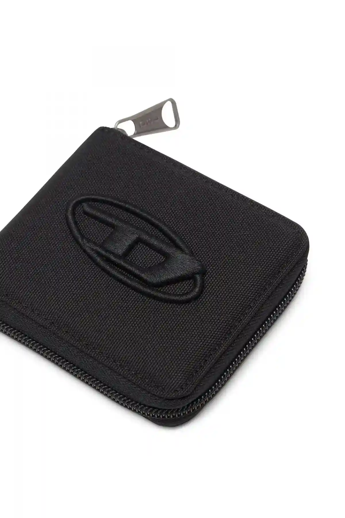 Black Zip-around wallet with logo embroidery