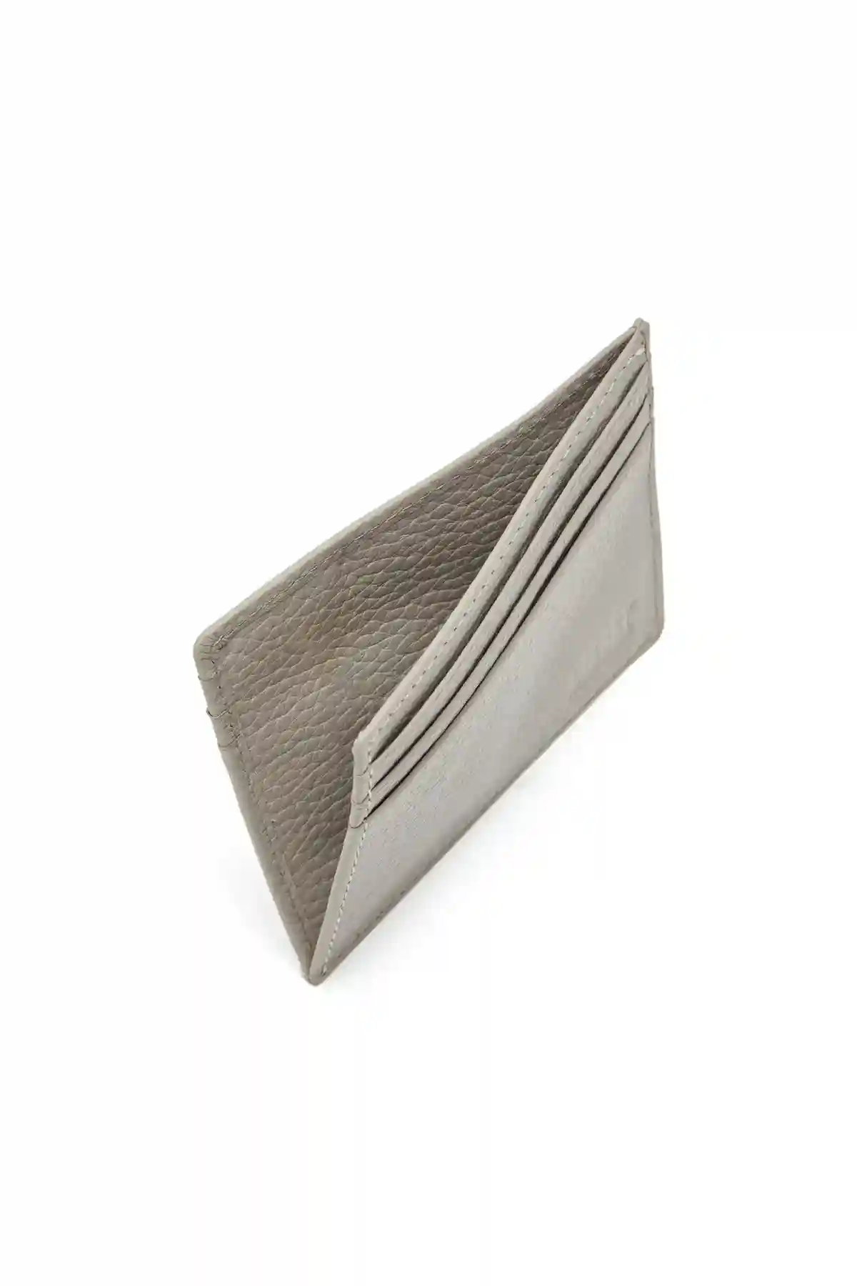Grey Card case in grained leather