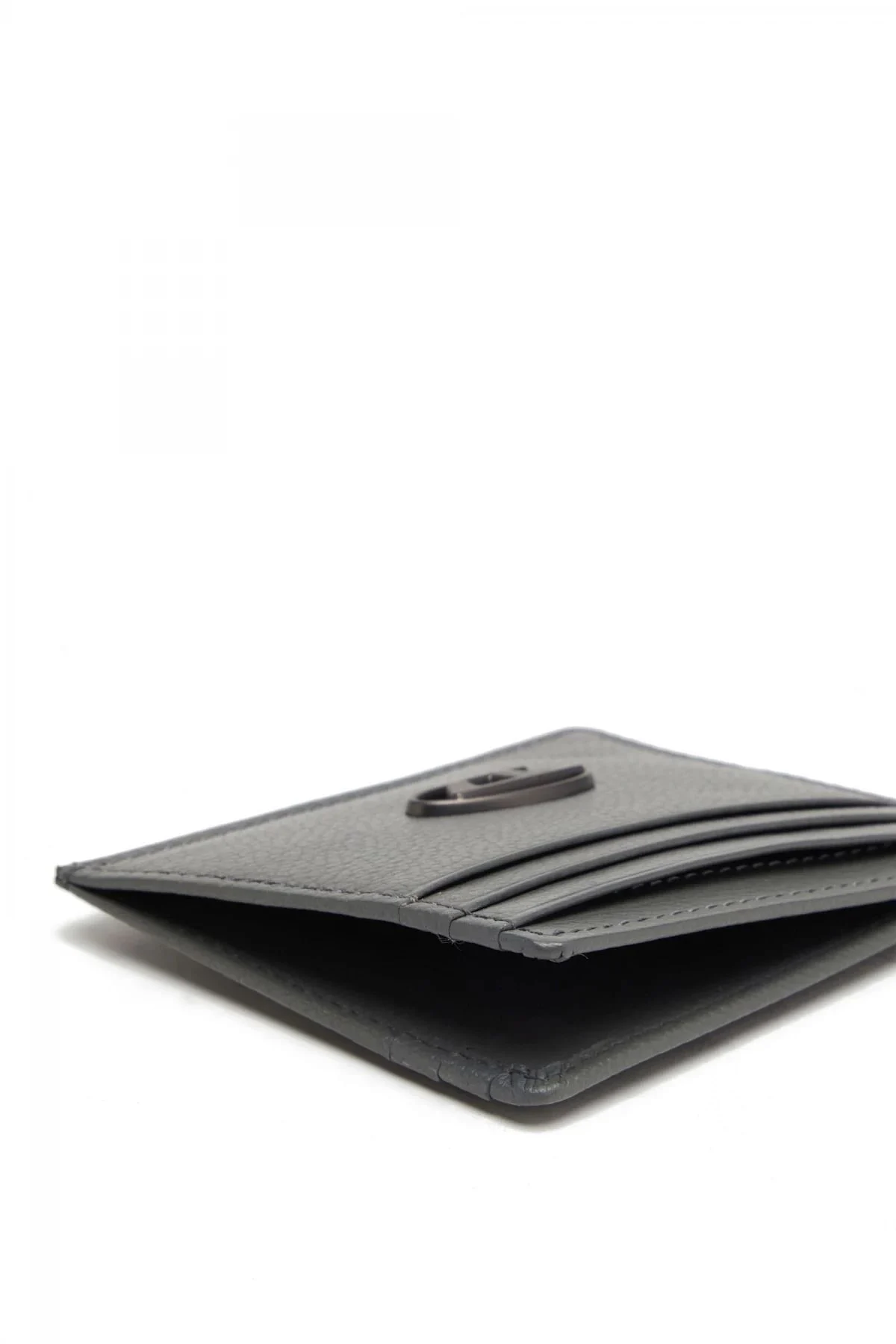 Grey Card case in grained leather