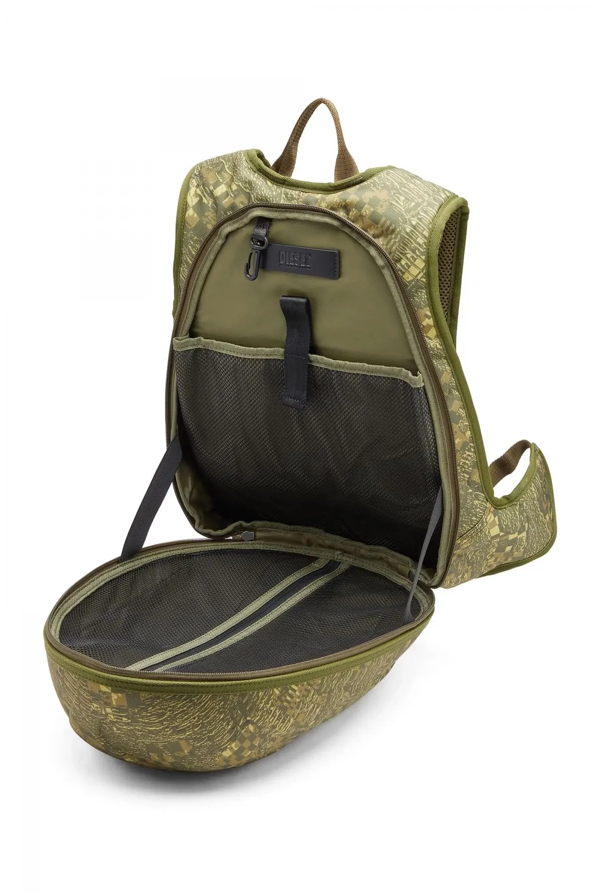 Green 1DR-Pod Backpack-Hard shell backpack with camo print