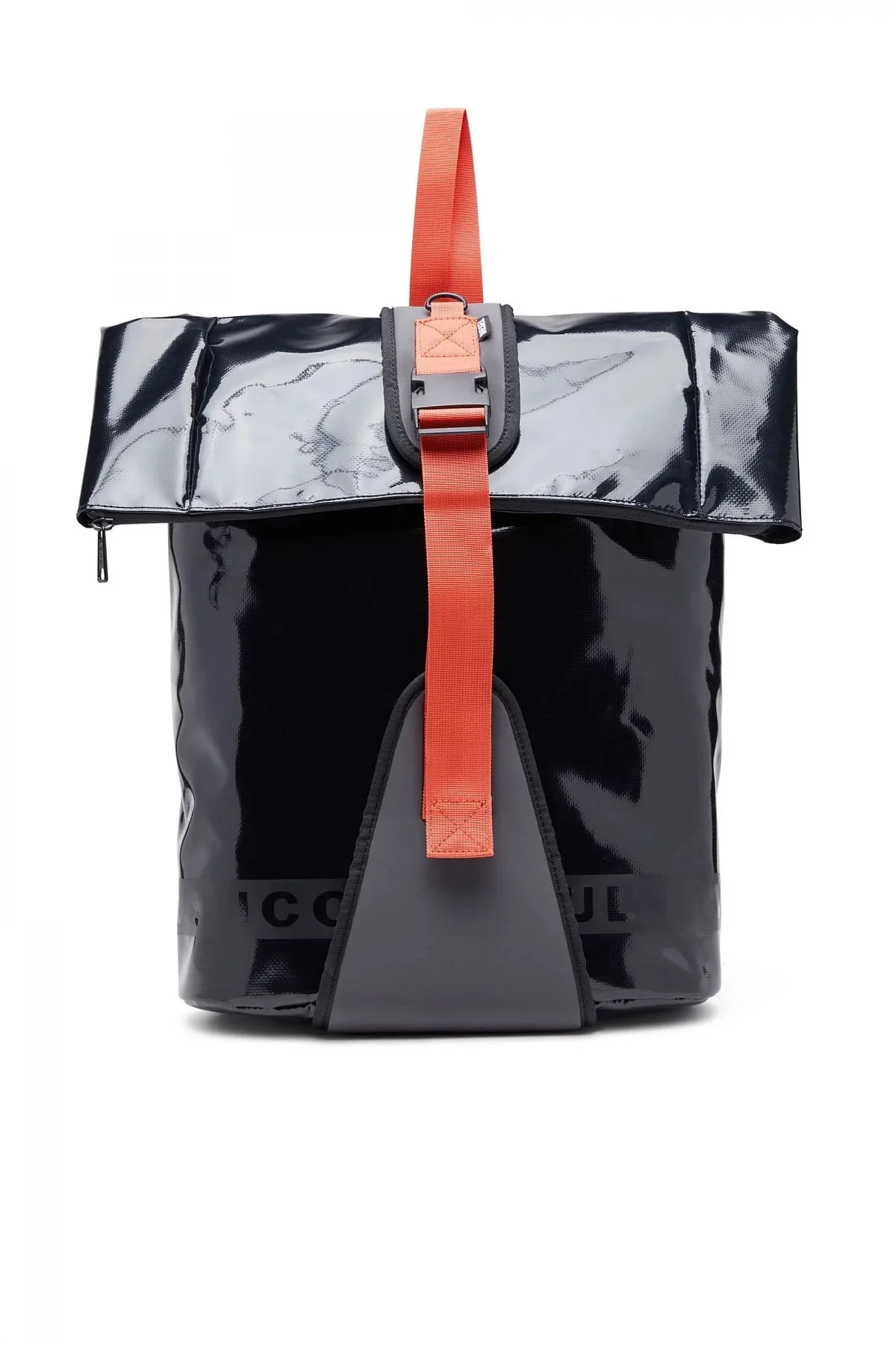 Black Trap Fill Backpack-Rolltop backpack in tarpaulin